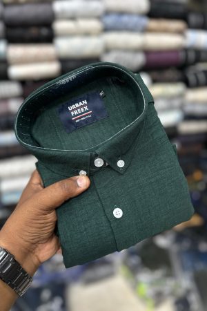 Korean Linen Shirts - M - 36, Deep Forest Green