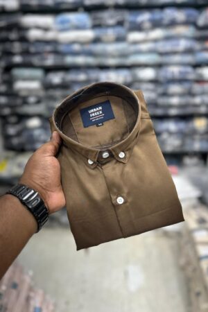 Satin Plain Shirts (Full Sleeve) - 3XL - 44, coffee brown
